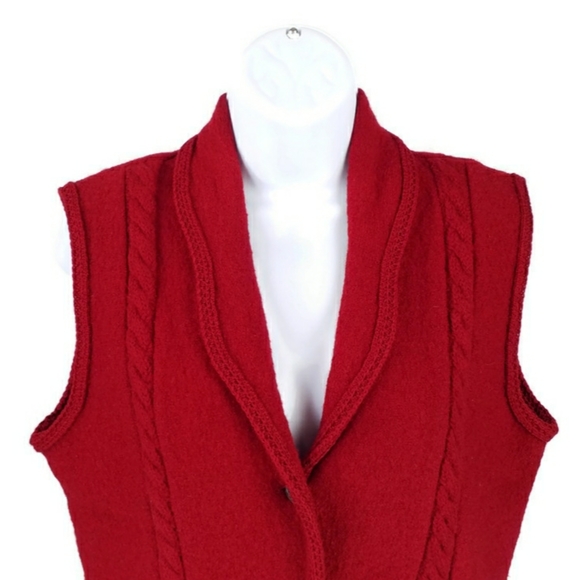 Vintage Coldwater Creek Red Boiled 100% Wool Sleeveless Vest Womens Size Medium - Picture 2 of 16